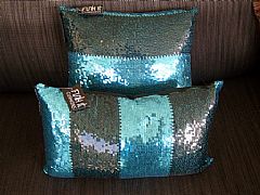 SEQUINS-STRIPES-BLACK-&-AQUA-CUSHION-30-cm-X-50-cm-RECTANGLE-NEW-DESIGNER